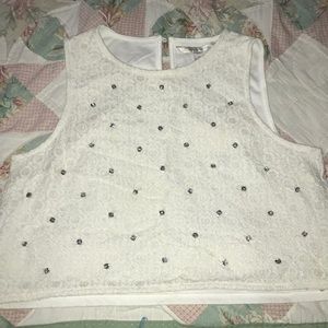 Diamond embellished lace front crop tank 👑